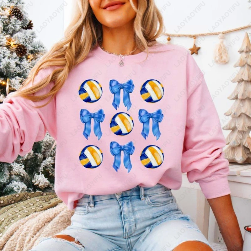 Coquette الكرة الطائرة البلوز الكرة الطائرة القوس هوديي مضحك أمي البلوز لعبة يوم القمم الكرة الطائرة عاشق الرياضة ماما البلوفرات