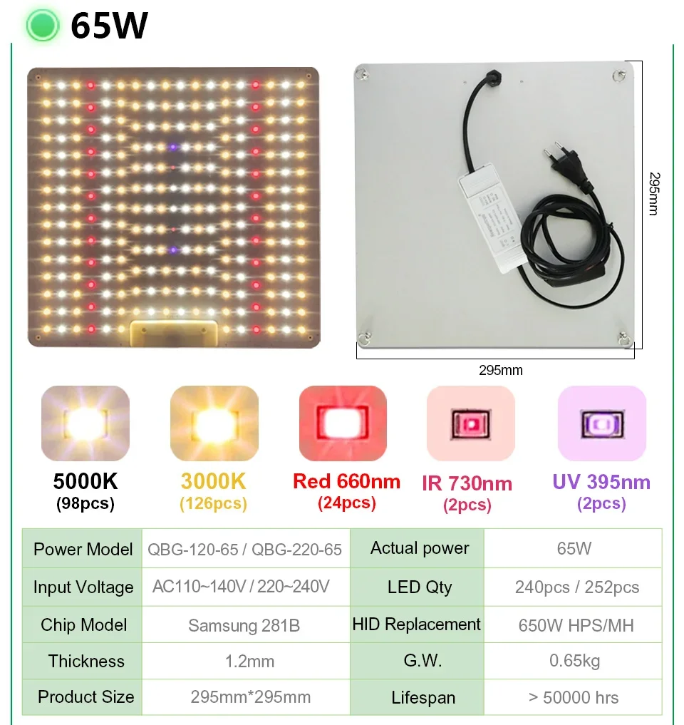 Indoor Grow Light Samsung Chip Grow Lamp Full Spectrum LED Lights UV IR 650W 1000W 1500W per Grow Tent Indoor Plant Growth Light