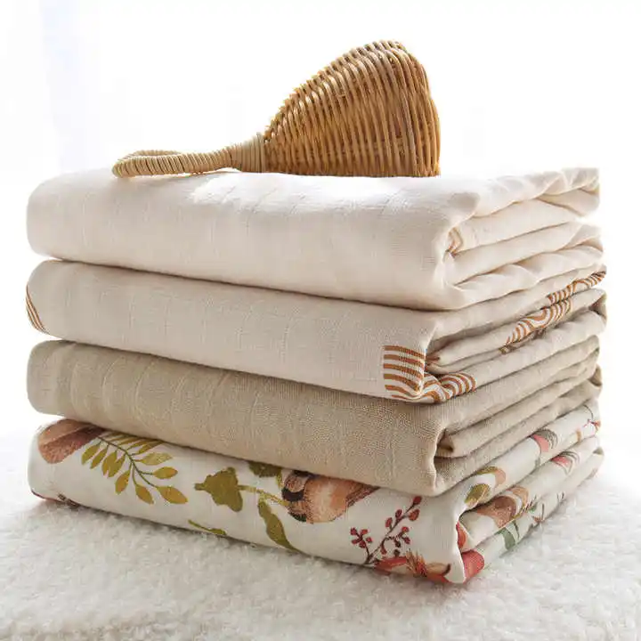 Baby Mousseline Swaddle Deken Biologisch Bamboe Katoen Natuurlijk Bedrukt Zacht Pasgeboren Wraps Set Pasgeboren Inbakdoek