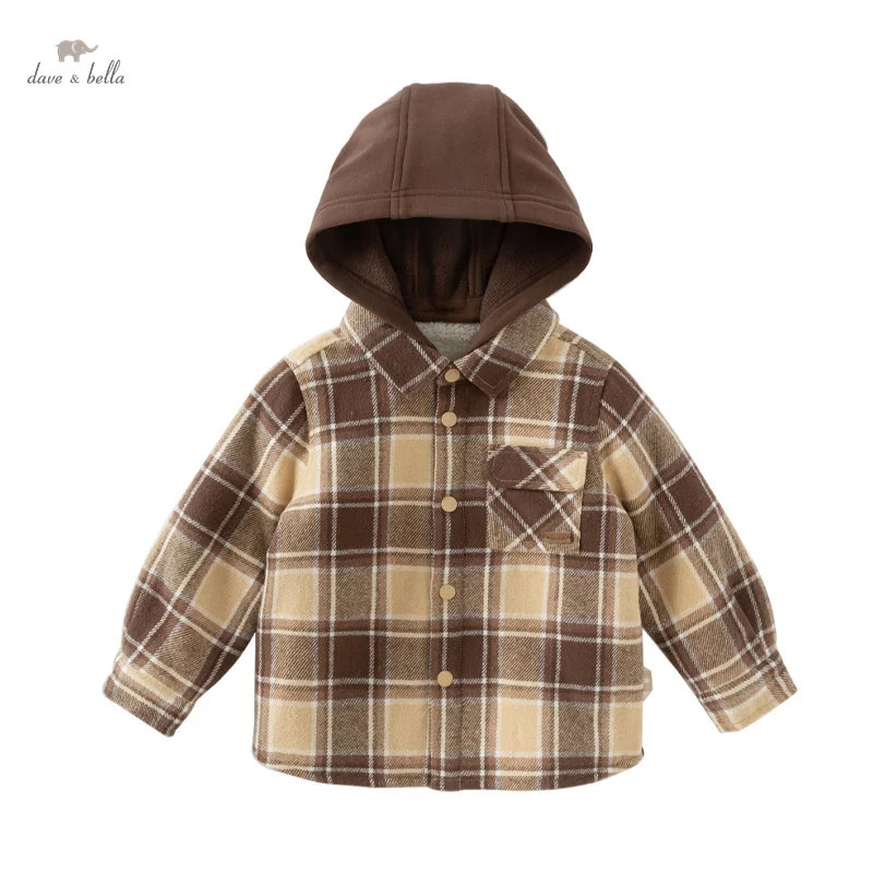 Dave Bella Autumn Winter Kid Boy Girl Jacket Clothes Plaid Single Breasted Jacket Children Warm Hoodie Coat DB4243482