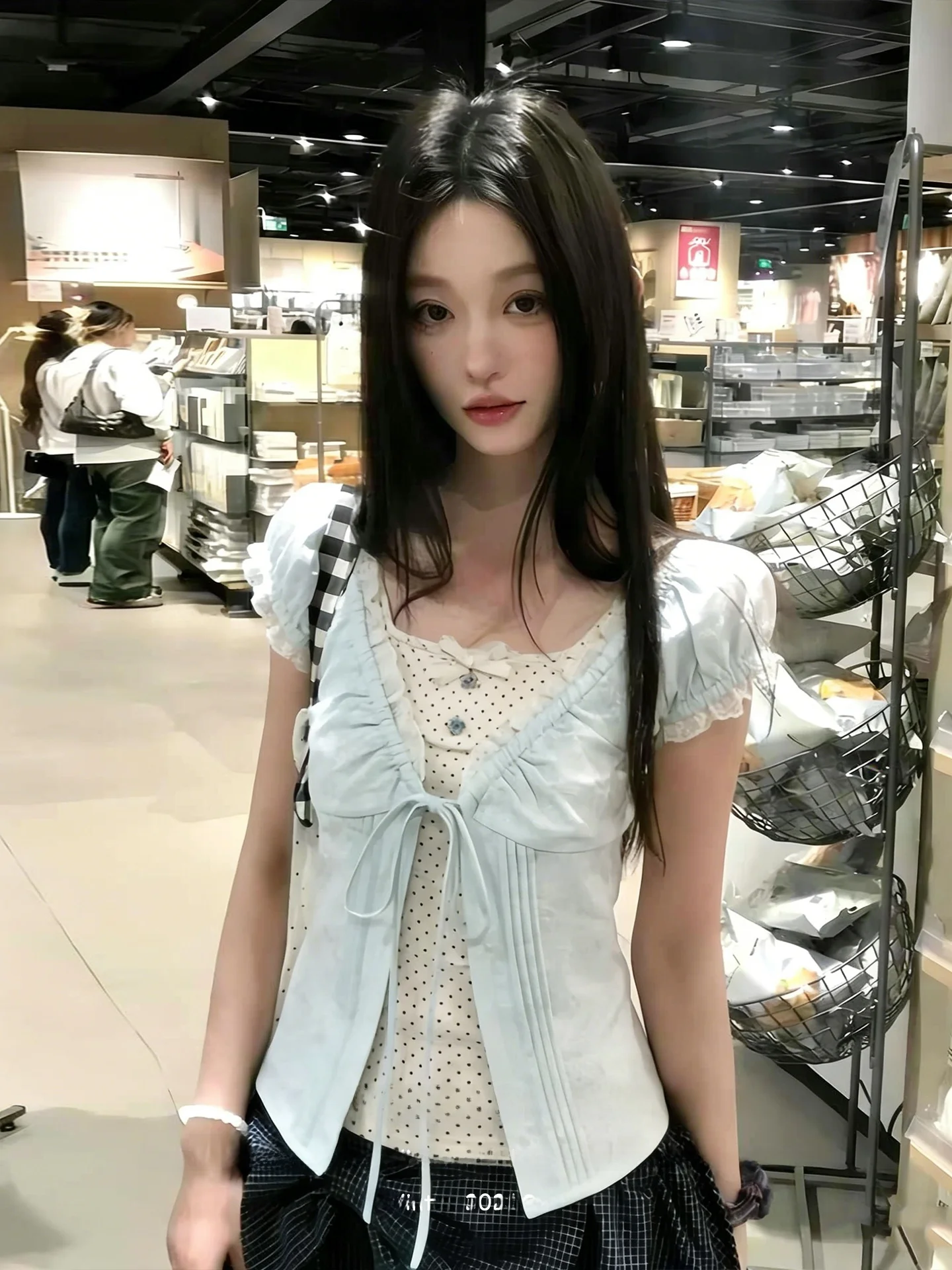 

Mint Green Short Sleeve Bubble Sleeve Shirt Women's Slim Fit Summer Fashion Sweet Style Top Korean Style Commute Style Shirt