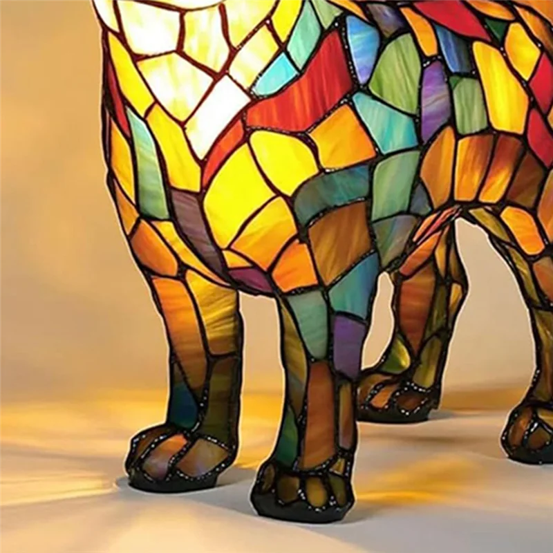 ABLK مصباح طاولة للكلاب الأليفة-مصابيح تشيهواهوا-تصميم قديم من الراتنج الملون ضوء ليلي على سطح الطاولة، قطعة فنية من سلسلة الكلاب للديكور المنزلي