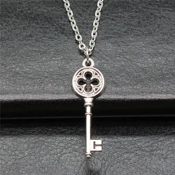 Fashion Simple Vintage Antique Silver Color 31x10mm Key Pendant Necklace For Women