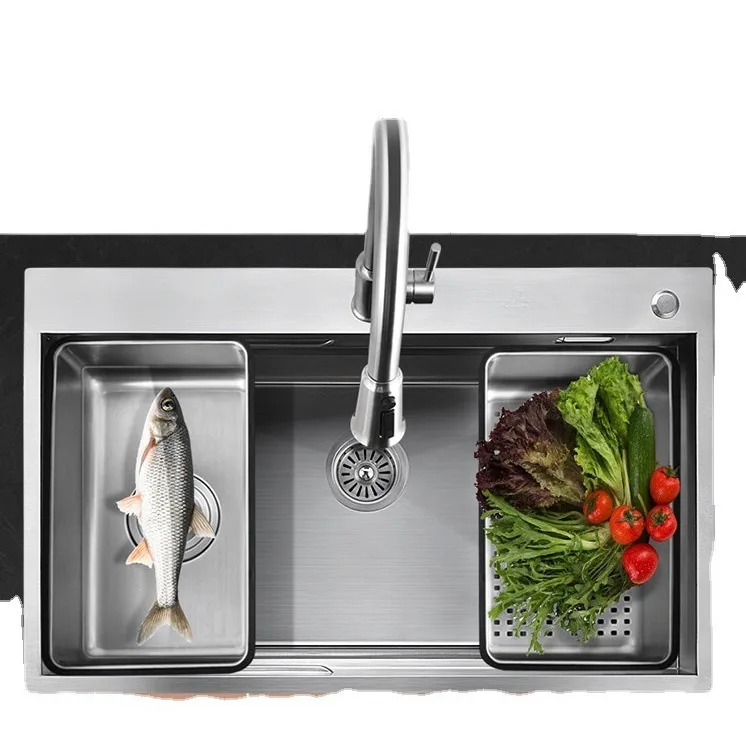 Waschbecken aus Edelstahl 304, handgefertigtes Waschbecken, großer Einzeltank im japanischen Stil, Küchenwaschbecken, Waschbecken unter der Theke