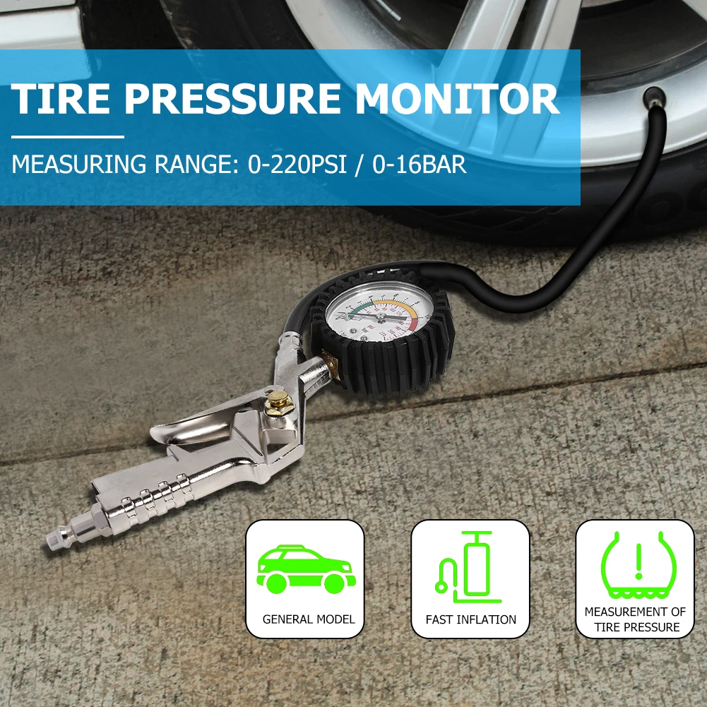 Car Tire Pressure Gauge Air Pressure Inflator Gauge Meter Tyre Pressure Monitoring System EU Plug 0-220 PSI Tester Tool