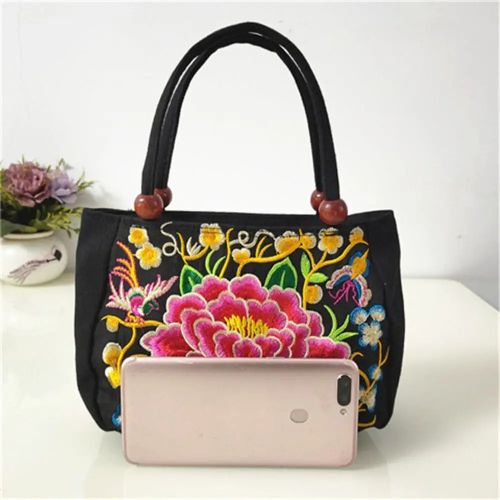 Bird Embroidery Flower Handbag Underarm Bag Canvas Ethnic Style Tote Bag Mommy Bag Shopping Bag Rose Flower Shoulder Bag