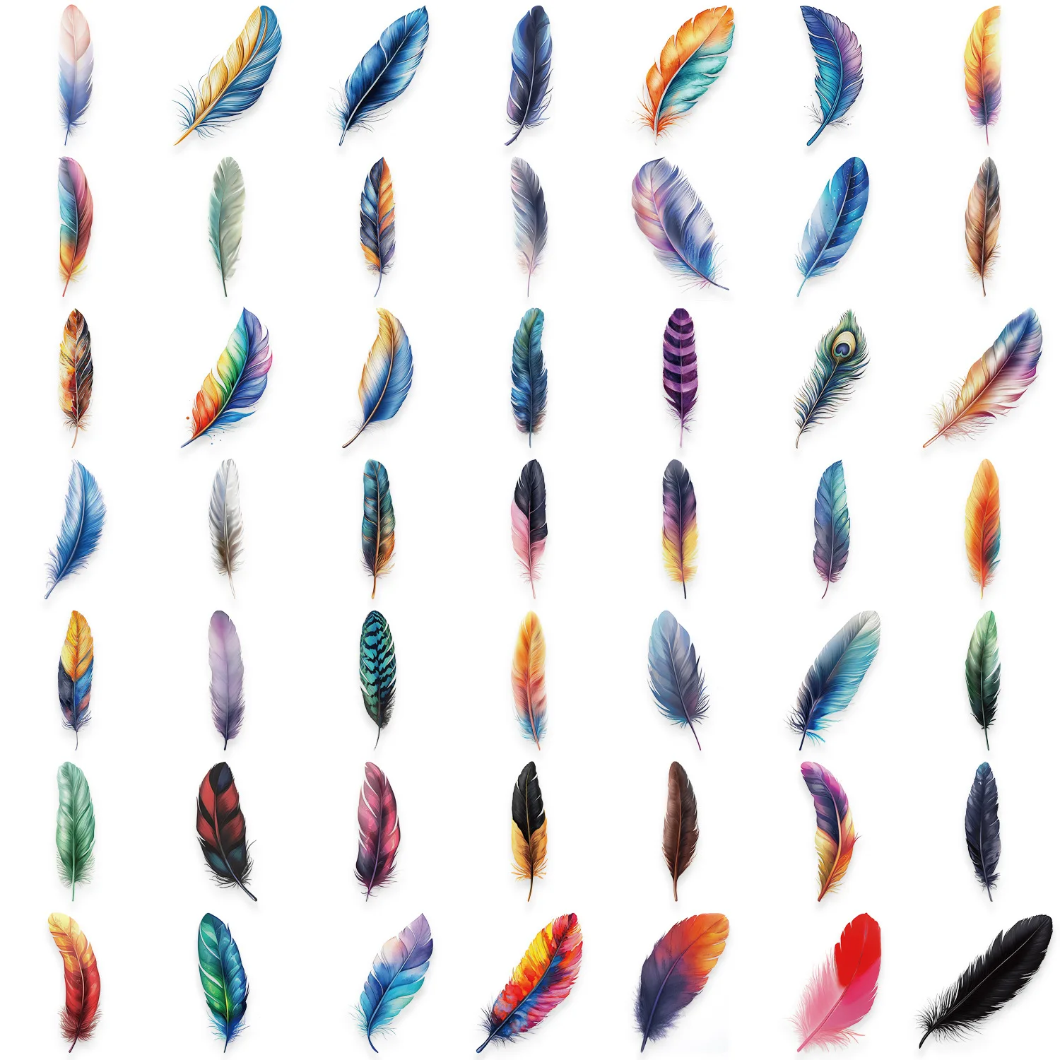 10/30/50PCS Feather Cartoon Stickers Transparent Decoration DIY Decals Scrapbook Luggage Laptop Guitar Car Bike Skateboard Toy