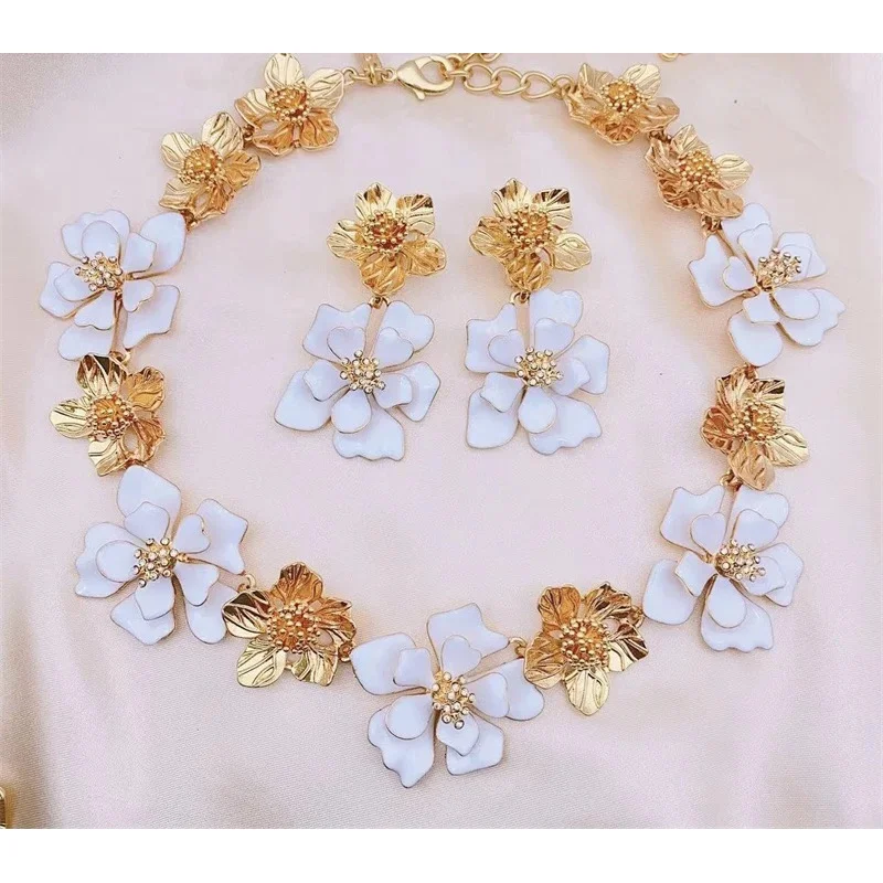 Necklace Earrings High Level Retro Exagged Flowered Set Toy Necklace Woman During Great Mujer Moda For Women