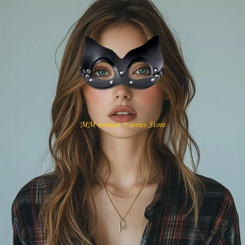 Q39C Catgirl Trang phục Phụ kiện Catgirl Mặt nạ Half Face Rivet