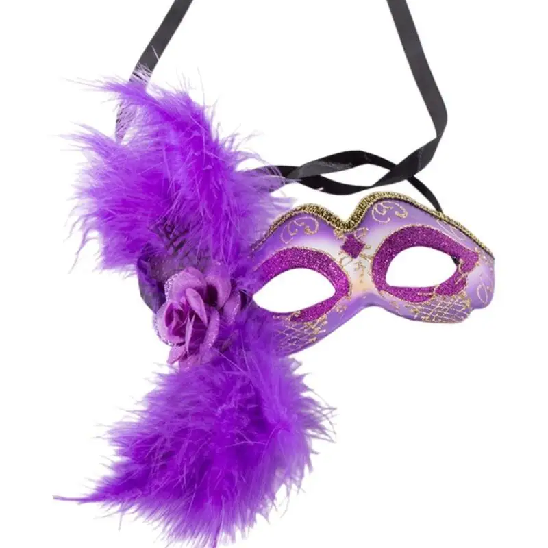 652f Masquerade Mask voor vrouwen, gevederde cosplay eyemasker maskerade half gezichtsmasker met bloem voor Halloween