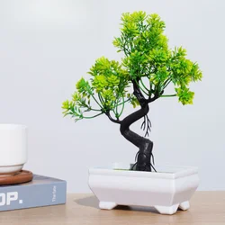 Artificial Welcoming Pine Bonsai Display Piece — Mini Chinese Zen-Style Desktop Greenery Home & Office Decor Miniature Bonsai