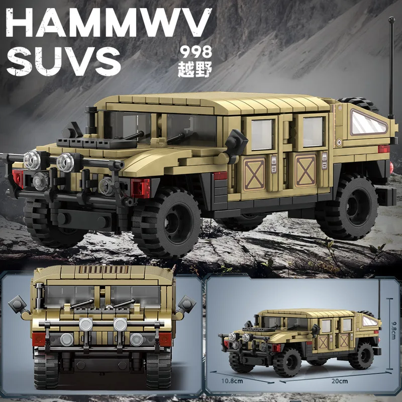 World War II US M998 militare Hummer modello MOC Building Block HMMWV assemblaggio per bambini giocattolo regalo di compleanno