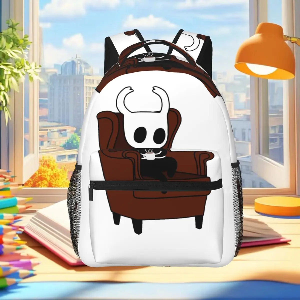 Hollow Knight With A Cofee In A Couch Backpack Student Boys Girls BookBag Children School Bag Laptop Shoulder Bags for Men Women