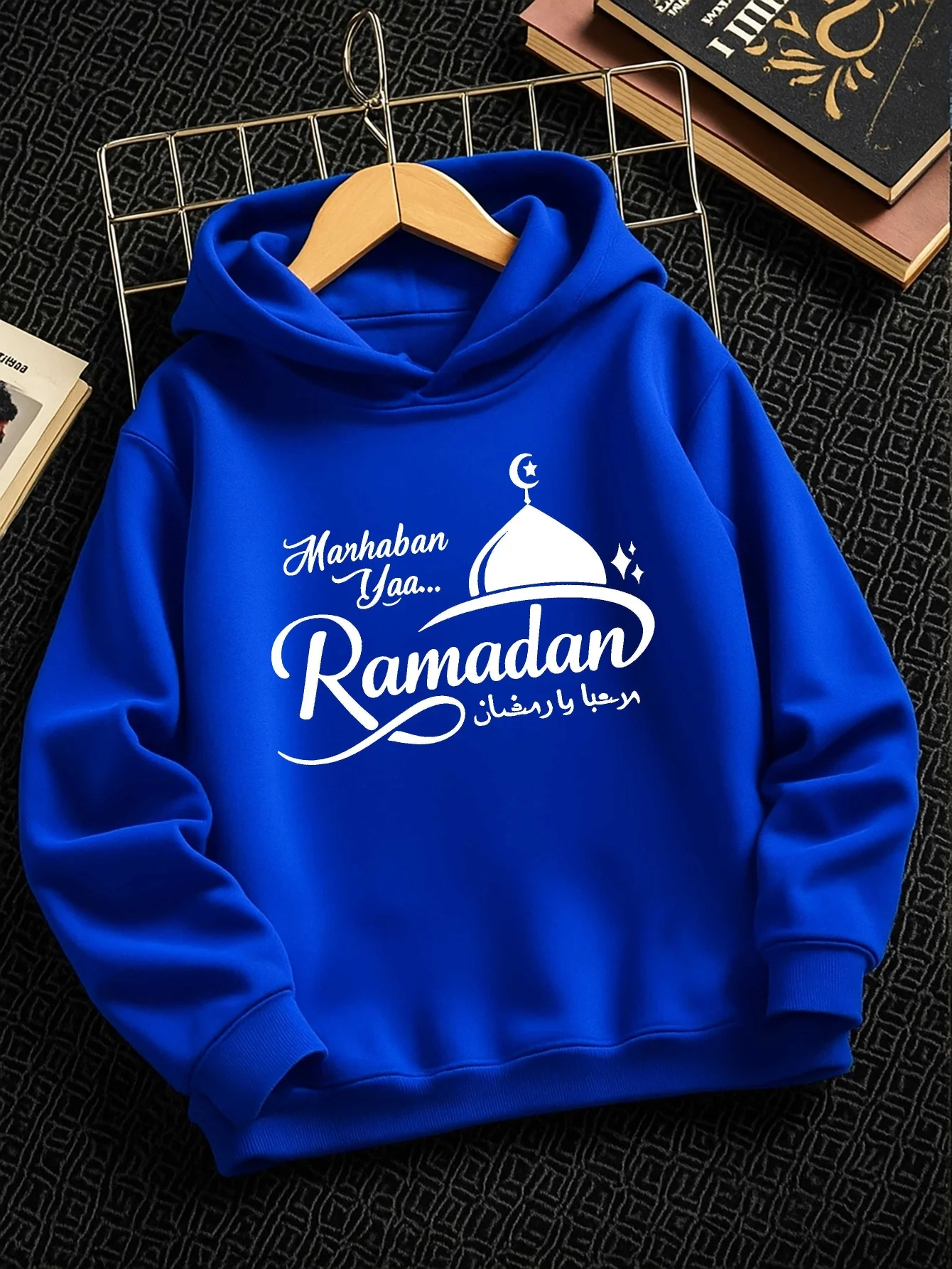 Boys' casual hoodie featuring a sporty print design—perfect for the autumn/winter season during Ramadan.