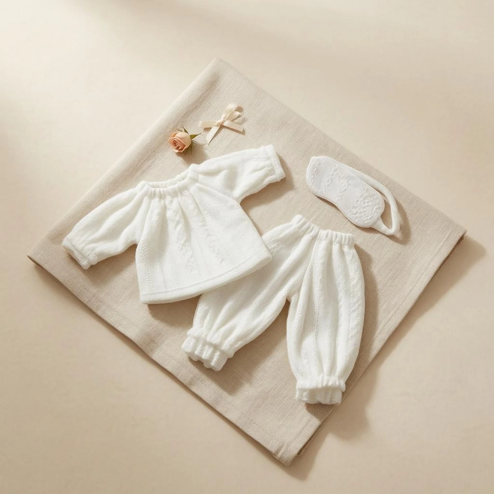 

3-Piece Doll Pajama Set Gathered Cuffs Doll Pajama Outfit Toy Apparel Long Sleeve Loose Fit