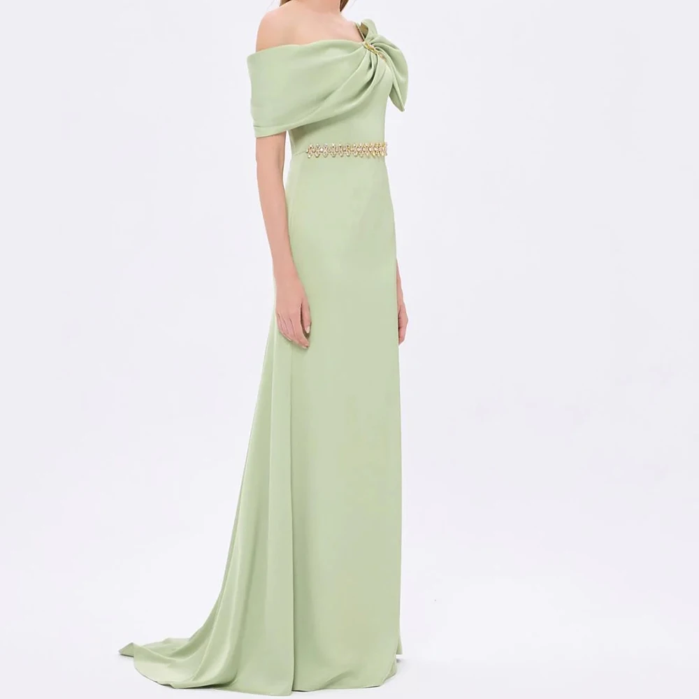 Customized Mermaid Evening Dresses Floor-length Off The Shoulder Sleeveless Prom Gown Fashion Crystal Simple Draped Party Gown