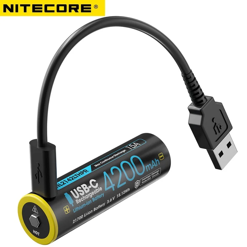 

NITECORE NL2142LTHPR 4200mAh 15A High Discharge -40°C low temperature resistant 21700 Li-ion Battery with USB-C charging port