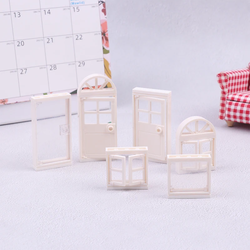 Dollhouse Miniature Furniture Brinquedos, Modelo de portas e janelas, Acessórios DIY, Multi Estilos, Villa Plástica, 1/12