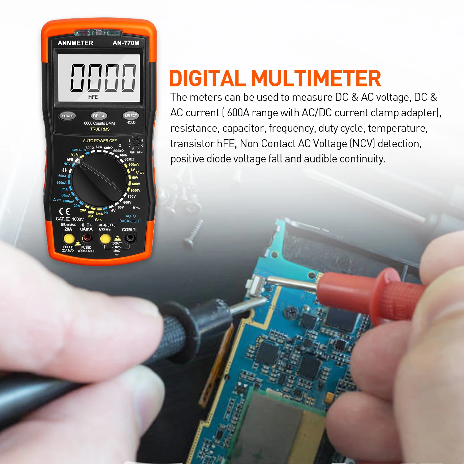 Digital Multimeter HoldPeak 6000 True RMS Double Insulation Auto Backlight For Vehicle Circuit Electrical Equipment Test