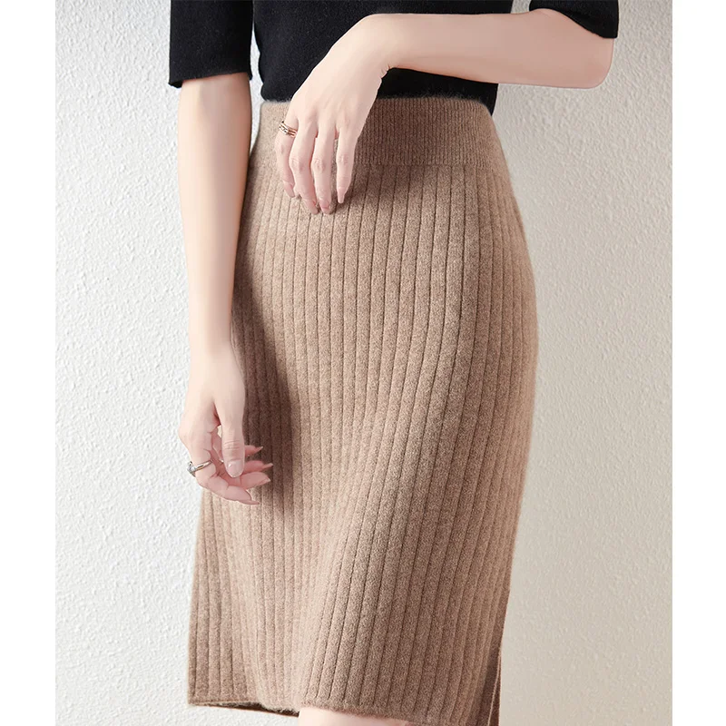 

Women Skirts Above Knee 100% Pure Australian Wool Knitting Formal Dress Ladies Skirt 4Colors Mocha Free Ship