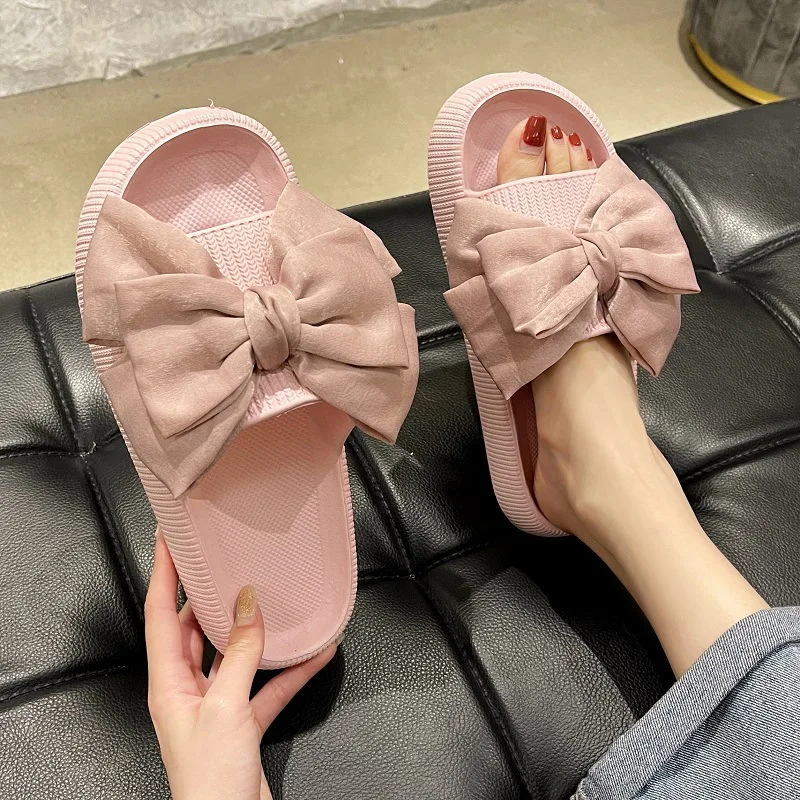 Neue Sommer-Pantoletten mit Rundkopf und Schleife, bequeme, lässige Hausschuhe, modische, elegante, leichte Sandalen mit dicker Sohle für Damen – Detail 9