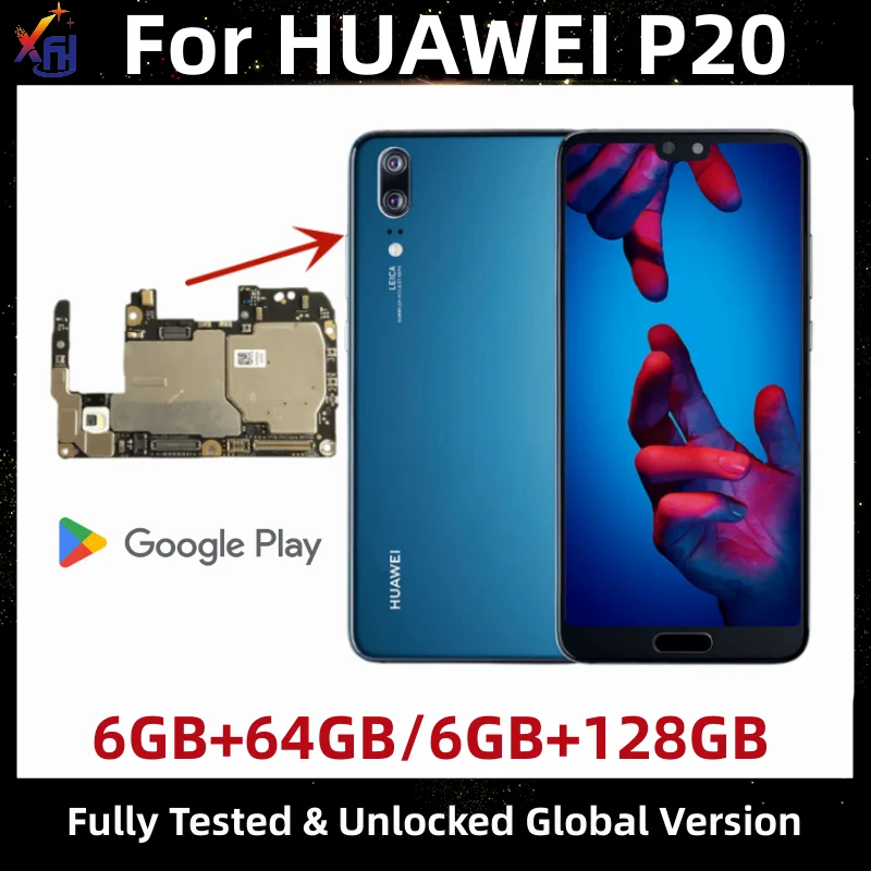 Motherboard for HUAWEI P20, Unlocked Mainboard, 64GB, 128GB ROM, with Google Playstore Installed, EML-L29