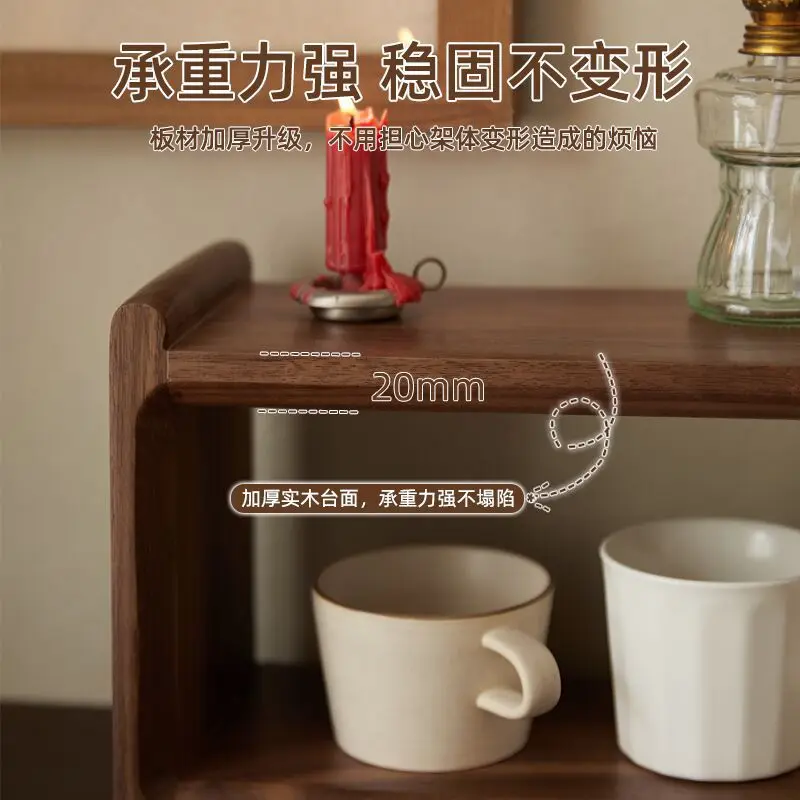 Solid wood desktop rack, tea set storage rack, household tea multi-layer rack