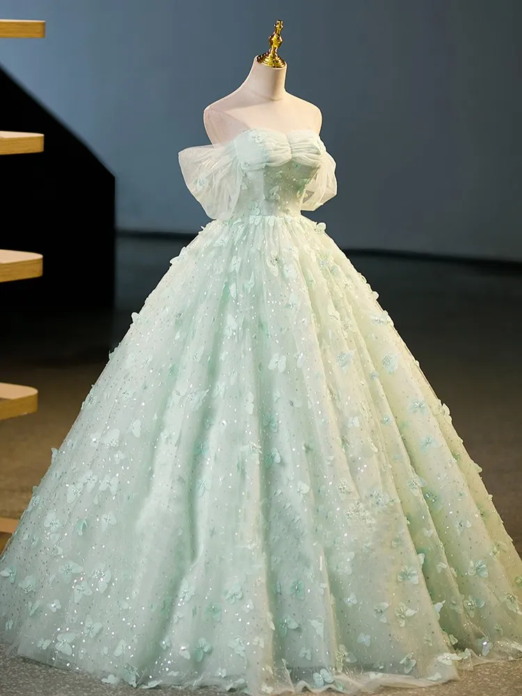 Jasnozielona słodka sukienka na imprezę luksusowe suknie Quinceanera Off The Shoulder suknia wieczorowa Vestidos De 15. Quinceañera dostosowane