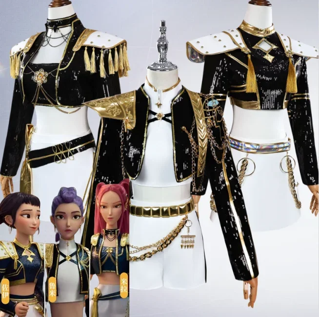 

Anime KPop Demon Hunters Cosplay Rumi Zoey Mira Costume Wig Women Black Golden Cool Sing Suit Halloween Playing