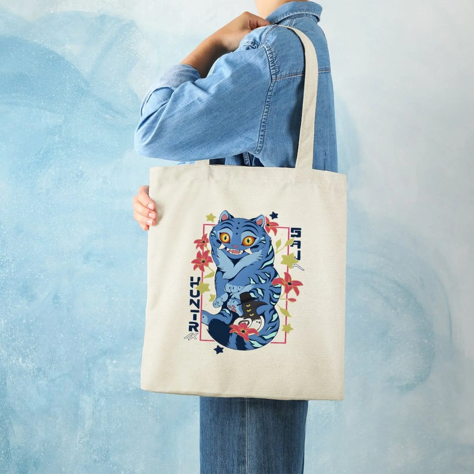 

Cute Tiger Canvas Tote Bag For Women&Men,Cool KPOP Demon Hunter Anime Large Capacity Shoulder Handbag,Perfect For Party