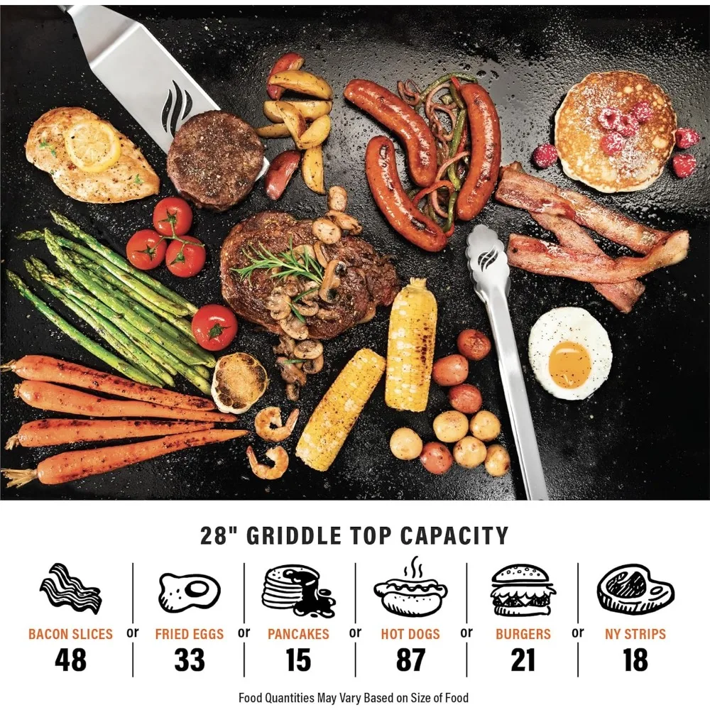 Flat Top Grill a gás para camping, estação de grelha ao ar livre, 2 queimadores propano, sistema de gerenciamento de graxa traseiro, 1517