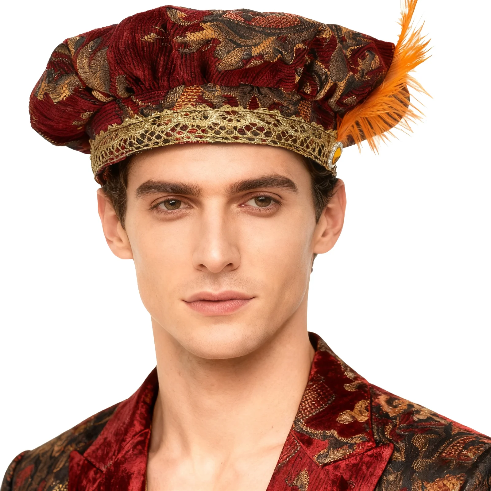 1Pc Middeleeuwse 15e Eeuw Renaissance Gevederde Baret Floppy Hoed Delicate Carnaval Cosplay Kostuum Accessoires voor Vrouwen Mannen