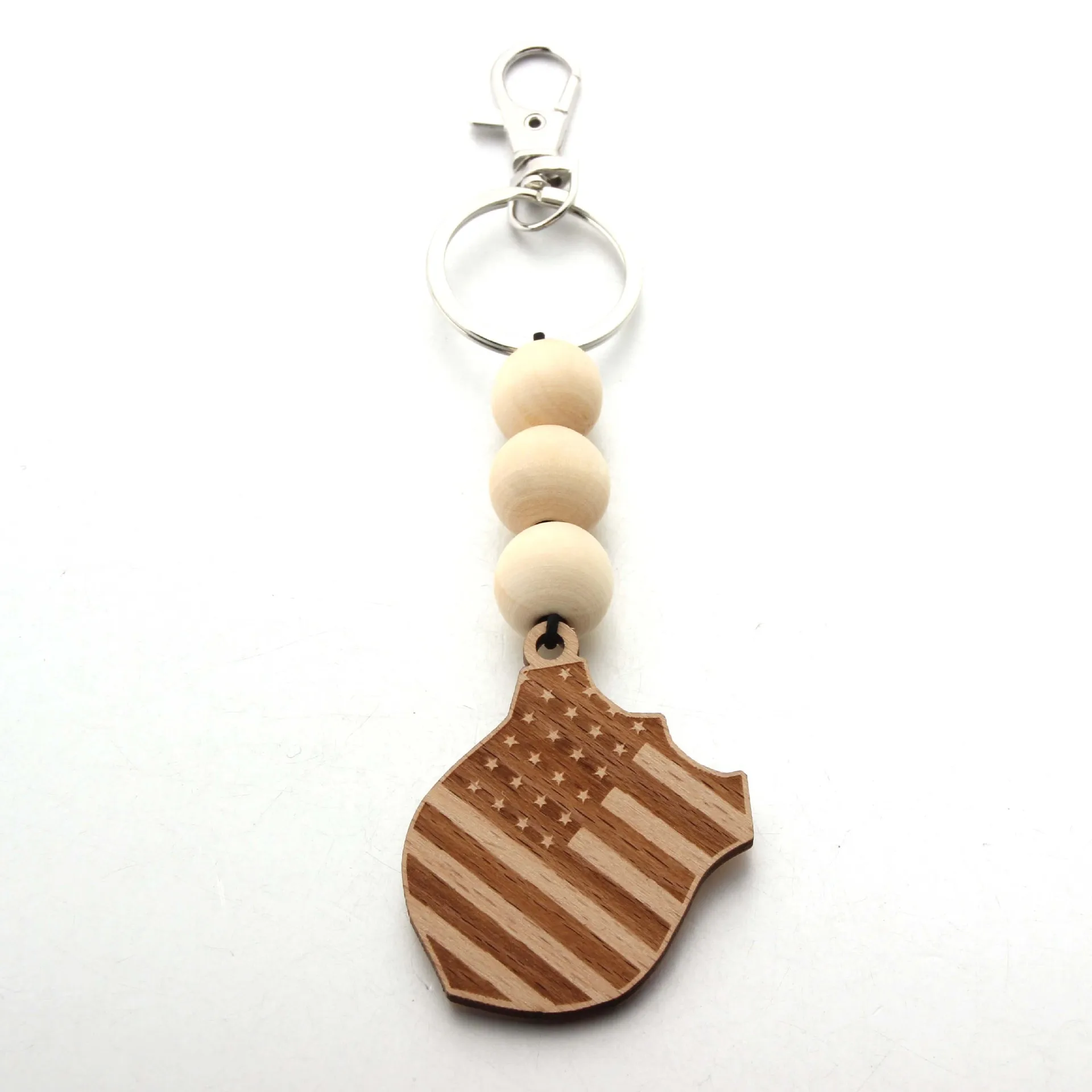 Woven Silicone Ball Bead American Flag Board Men\'s keychain Wooden Letter Round Pendant Bag Accessories