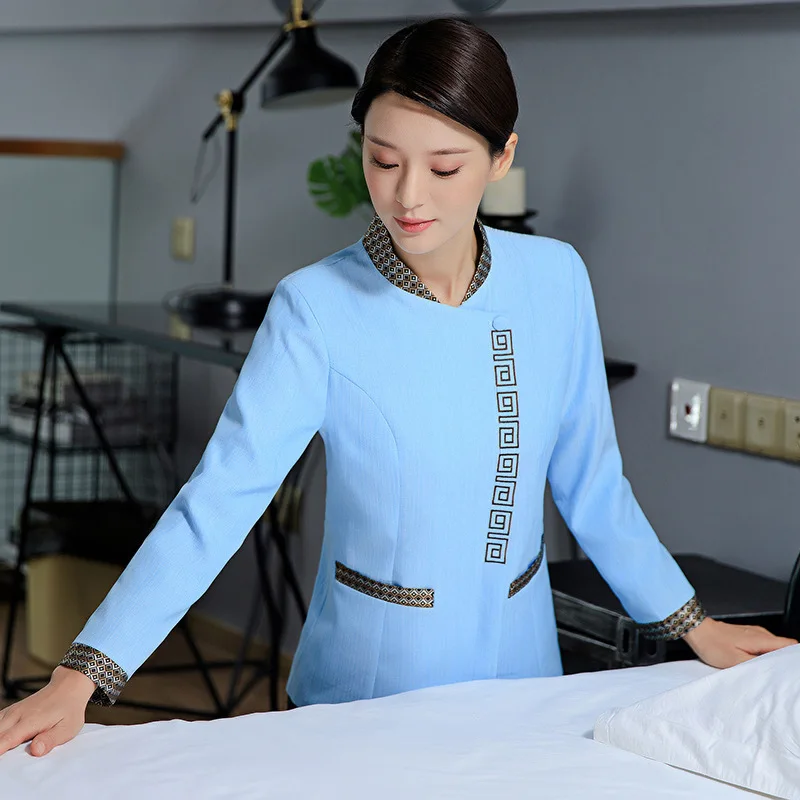 Uniform do sprzątania pokoju hotelowego, długi rękaw, jesienno-zimowy strój, sprzątaczka do centrów handlowych, nieruchomości, szpitala, damska odzież robocza do sprzątania.