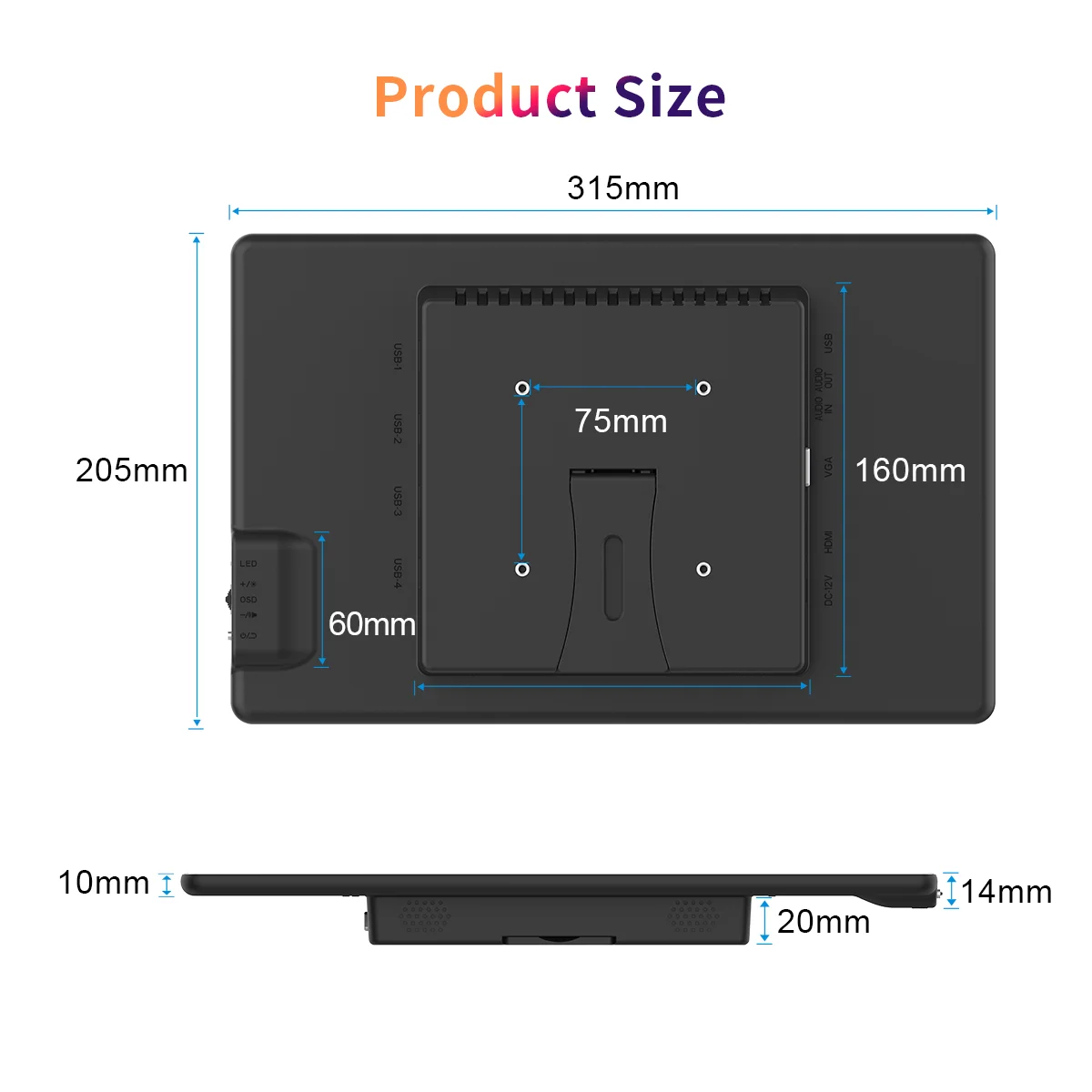 Monitor de pantalla táctil de 13,3 pulgadas FHD 1920X1080 adecuado para teléfono portátil altavoz interior Compatible con HDMI VGA USB tipo C