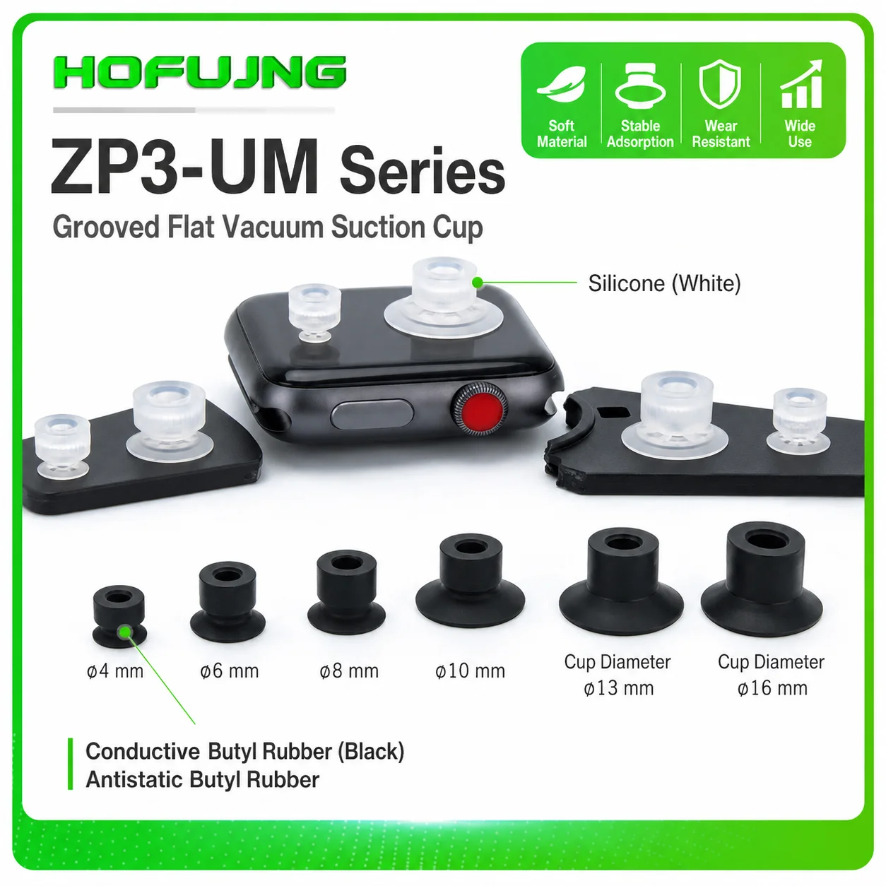 ZP3 UN Series Mini Vacuum Pad ZP3-04UN 06UN 08UN 10UN 13UN 16UN Silicone Suction Cup for Pneumatic Handling 10pcs