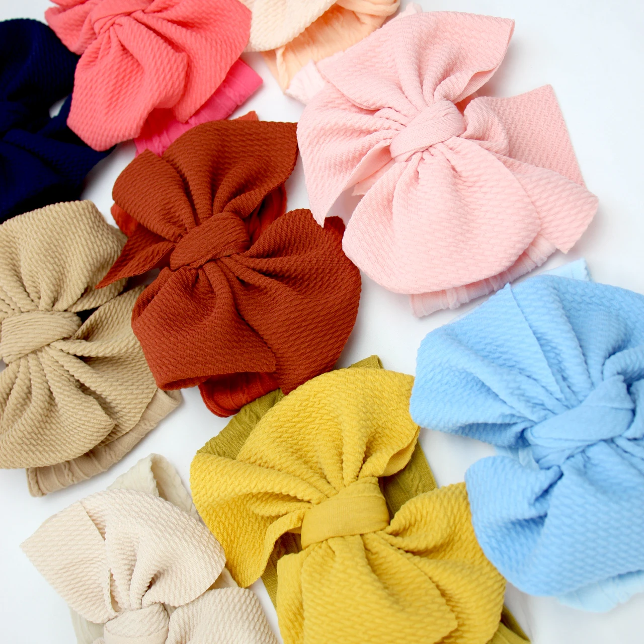 Breites Nylon-Baby-Stirnband, großer Haarschleife, Turban, Kinder-Haarschmuck, gepunkteter Stoff, Schleife, Kopfbedeckung, Haarbänder, solide Stirnbänder für Kleinkinder