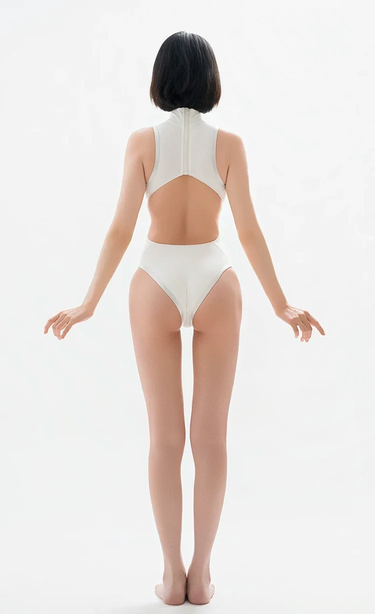 Women Athletic Racing Sukumizu Swimsuit Japanese JK Uniform Heart Cutout High Cut One Piece Bodysuit Cute Anime Cosplay Beach
