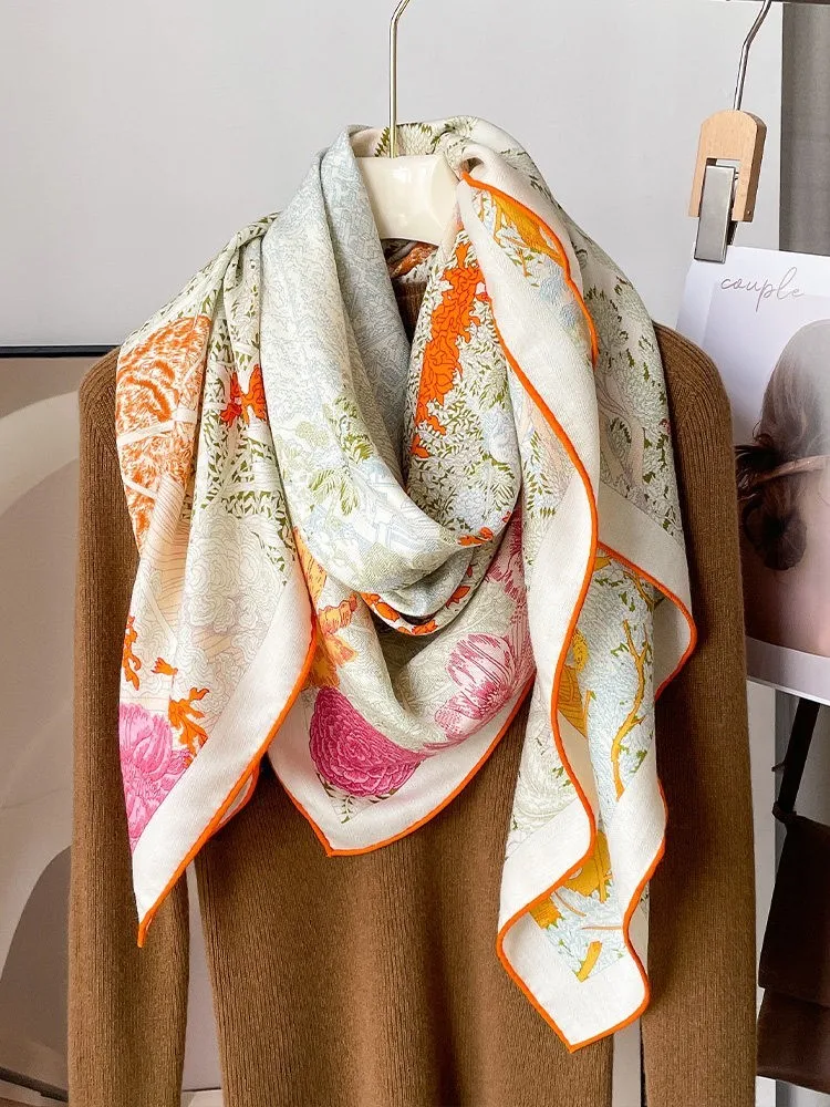 Silk and wool scarves for women's summer air-conditioned room shawls paired with large square
