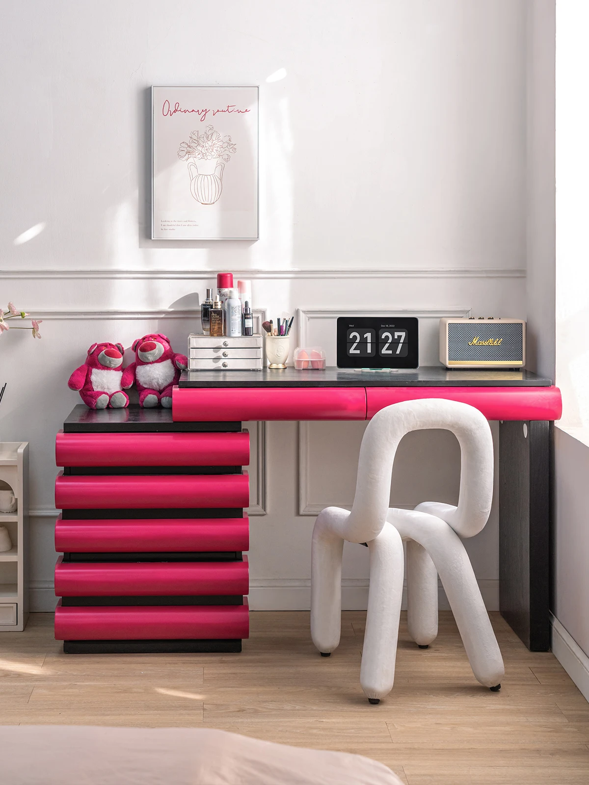 

Rose Red Dresser Bedside Table Bedroom Makeup Table Drawer Desk Combination Dopamine