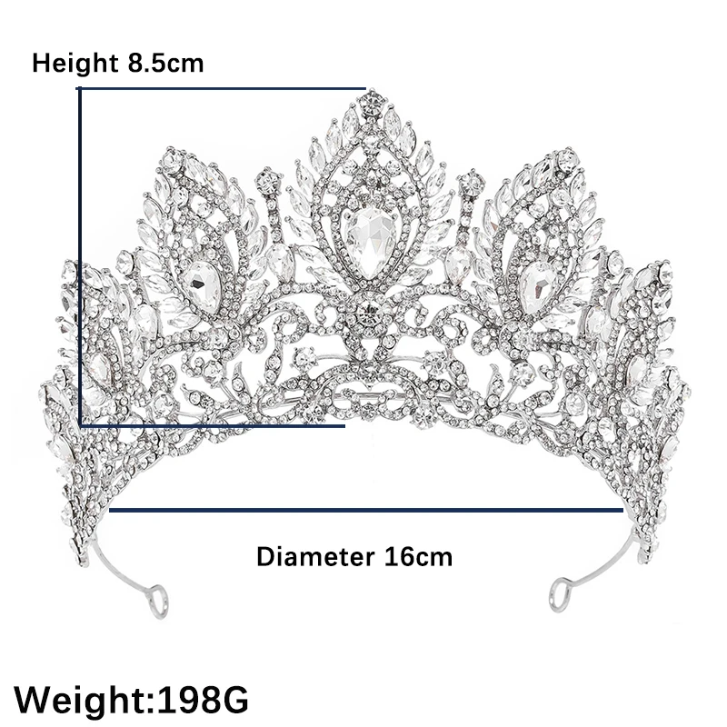 1 PCS Cross-Border Bride's Royal Crown Queen's Beauty Pageant Large Headdress Wedding Party Jewelry Hair Skirt Accessory