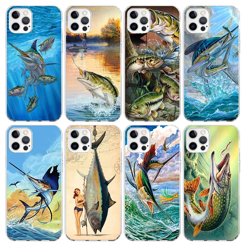 Offshore Angling Fishing Fish Rod Phone Case For iPhone 15 14 13 12 Mini 11 Pro Max Cover 7 Plus X XS XR 8 + SE Silicone Shell P