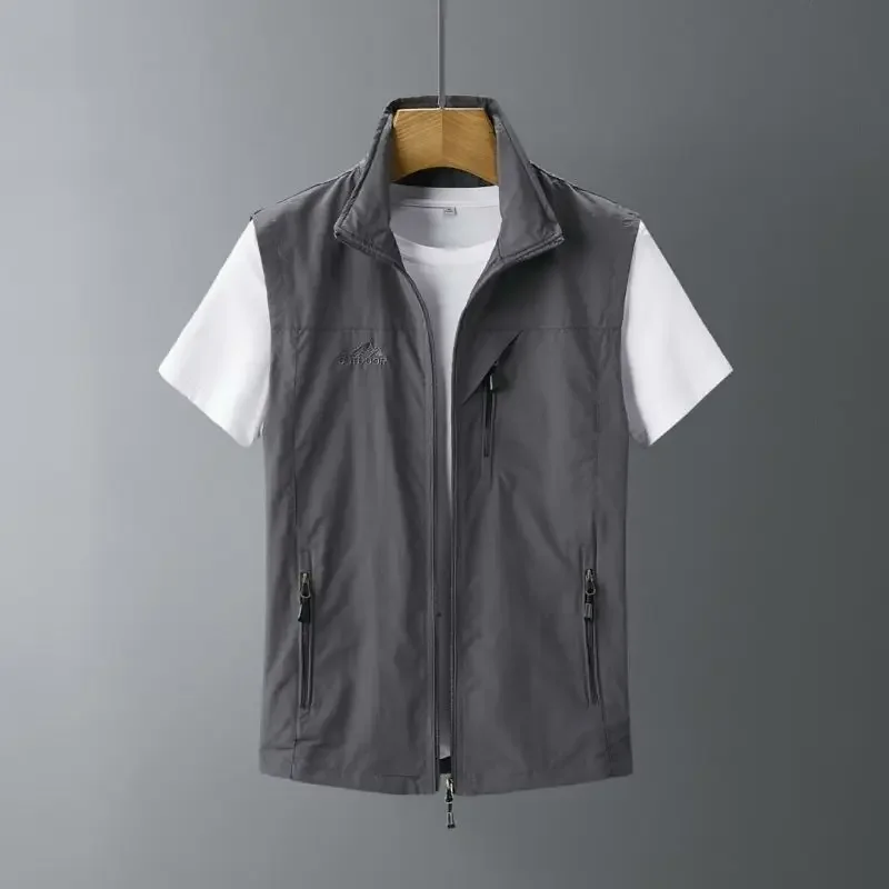 Men\'s Fitted Vest Fashionable Single Row Zipper Quick Drying Men Mature Simple Outdoor Oversized Male Jacket Maximum Size 6XL