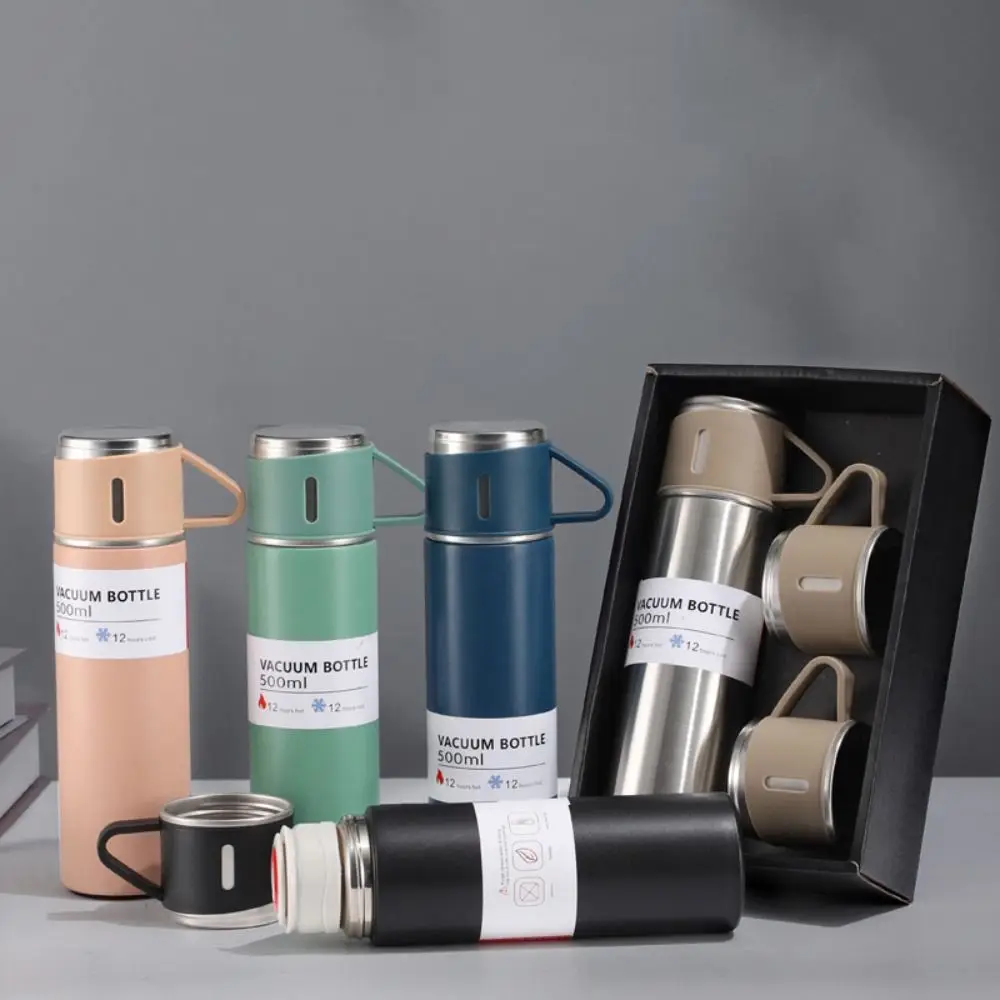 Water Flask 304 Stainless Steel Vacuum Insulated Bottle Set with Cup Business Style Vacuum Flask 500ml Thermal Bottle Hot Drink