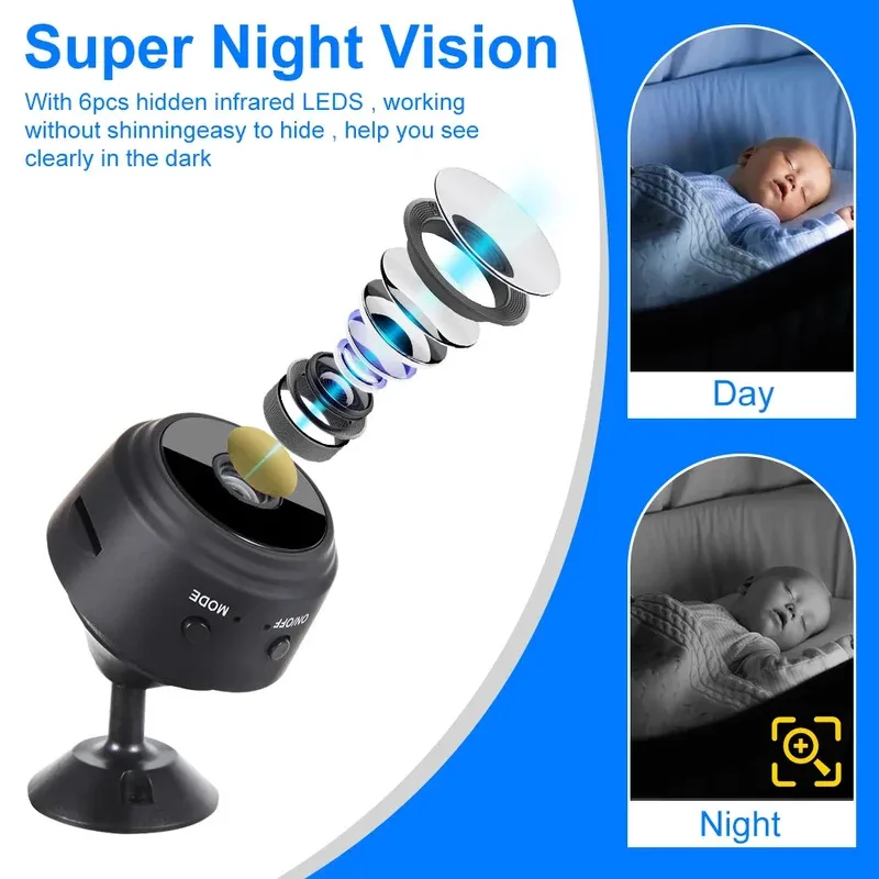 A9 Mini Security กล้อง 1080P HD Super Night Vision 6 IR LEDs Motion Sound Detection Magnetic Mount Low Power ชิป App AlertsCar