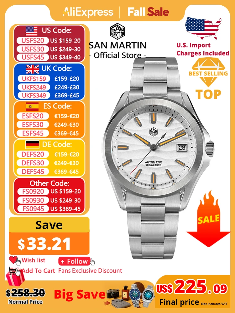 

San Martin 39mm Gada Fashion Men Dress Watch Orange Luminous NH35 Automatic Mechanical Business Watches Waterproof SN0129 Reloj