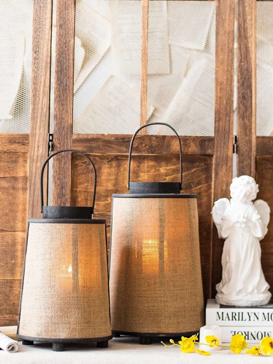 

JK Mu Space, quaint Chinese dark linen bamboo candlestick lantern, desktop retro candlestick wind lamp decoration