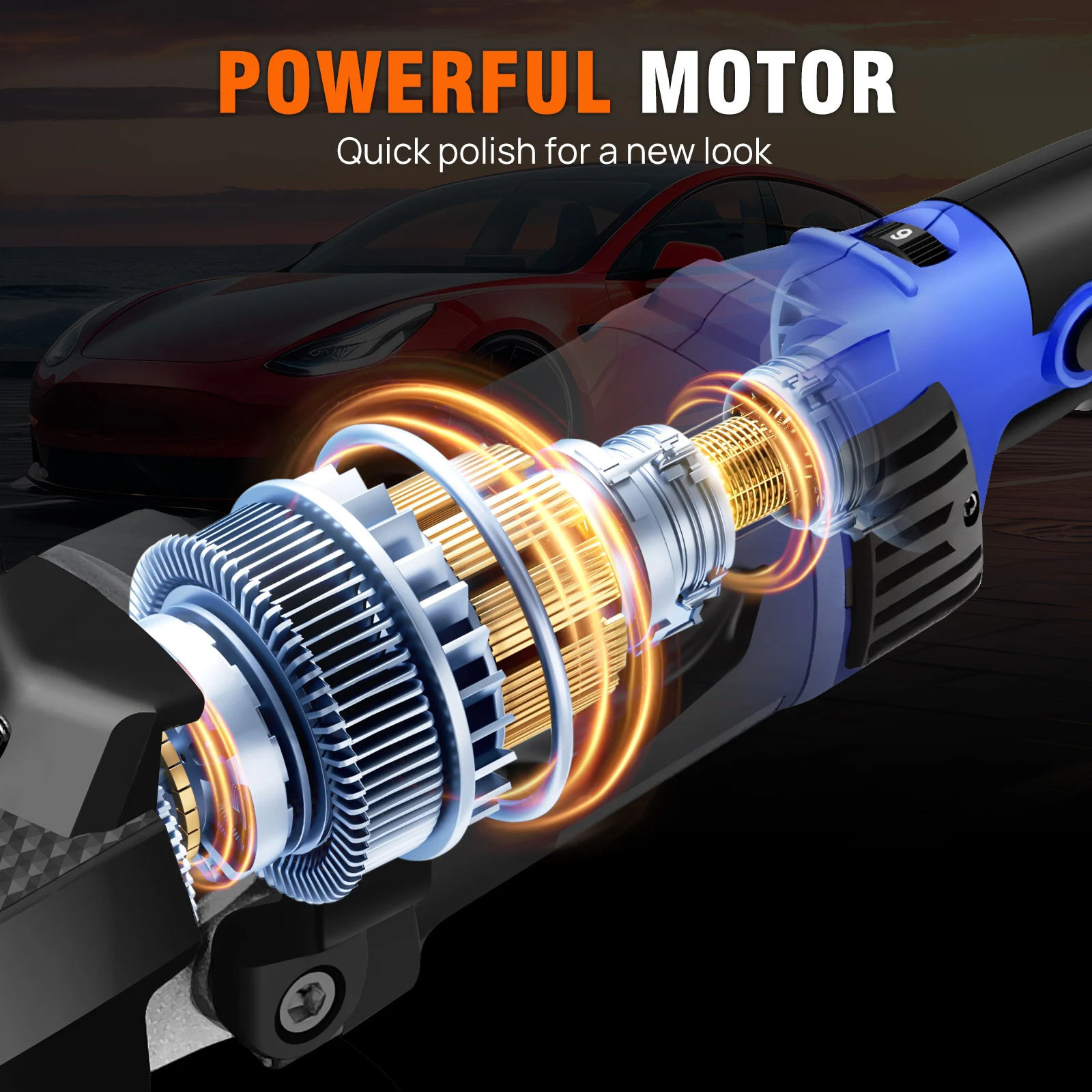 Electric Dual Action Polisher for Car, 1400W Electric Polishing Machine, 800-3500 RPM, 150-180mm, 6 Variable Speed Control