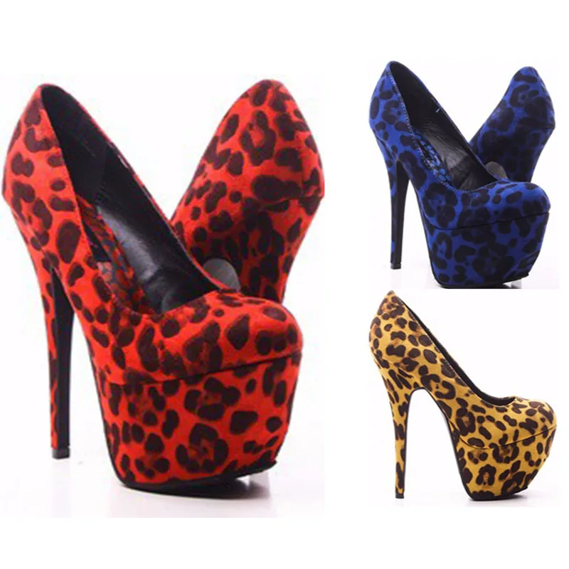 

Сексуальные туфли-лодочки на платформе из замши с леопардовым принтом, королевский синий цвет, высокий каблук 16 см, для банкетов и торжественных мероприятий, женские