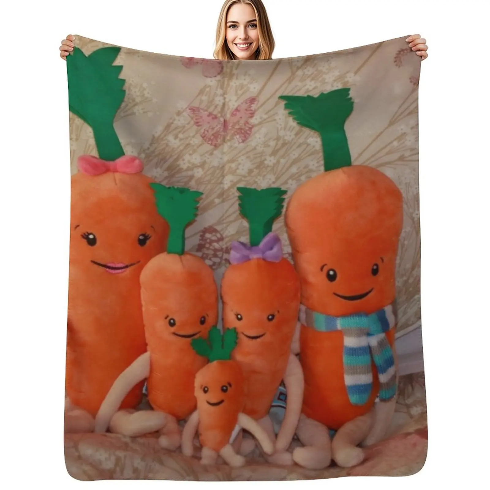 

Carrot Family ( Kevin, Katie, Chardonnay, Jasper & Baby Carrot ), Throw Blanket Soft Comfort Blanket for Reading Watching TV